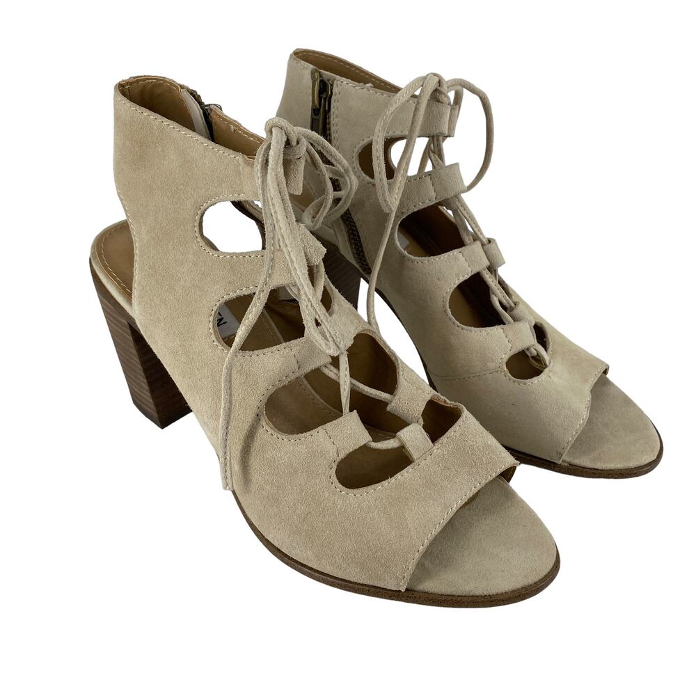 Steve Madden Nilunda Lace-Up Heel Leather Upper Side Zip Sandal 7B